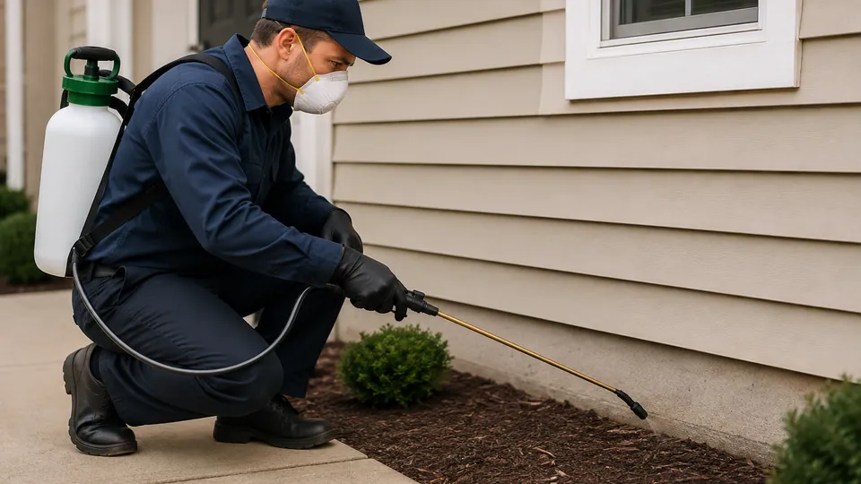 A person working beside a house exterior