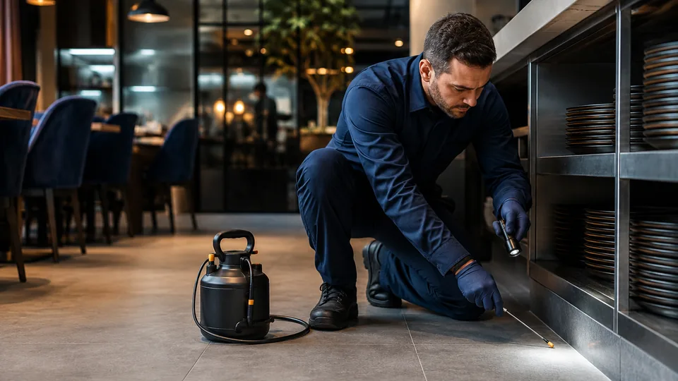 A person inspecting a commercial interior